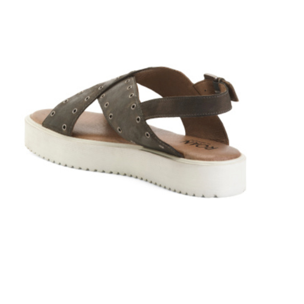 BED|STU Black Leather Crisscross Eyelet Slingback Sandals with White Sole - Picture 4 of 6